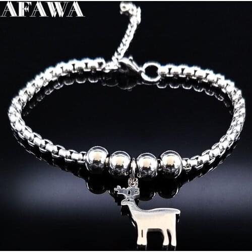 2021 Deer Silver Color Bracelets for Women Stainless Steel Chain Bracelet Jewelry Christmas Gift pulseira feminina B17830