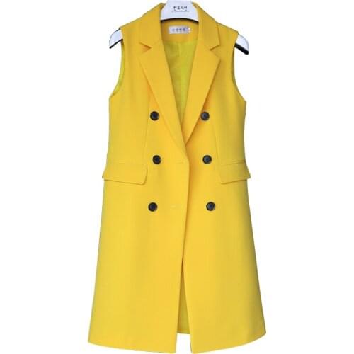 Double Breasted Medium-long Vest Women Slim Colete Feminino 3colors S-3XL 2020 Spring and Autumn New Arrival HH003