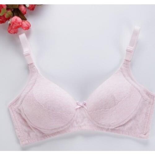 Female Paded solid color No Steel Ring Thick Cup Cotton Sports Top Adjustable Shoulder Strap Lace Decoration