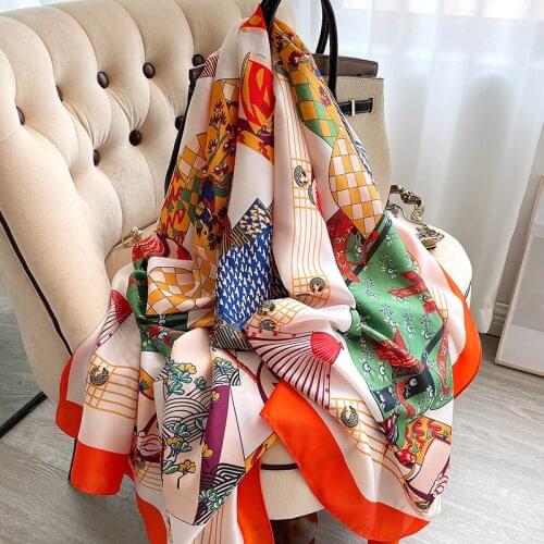 Women Scarf Lady Silk Head Wraps Large Print Bandana Fashion Female Hair Winter Scarves Beach Shawls Neckerchief Foulard