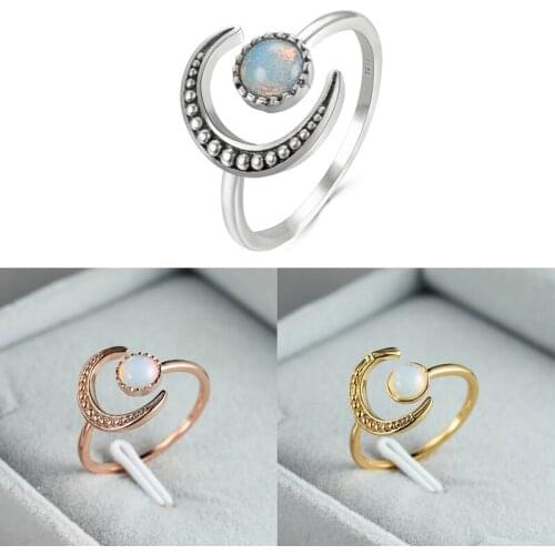 Double Fair Romantic Semi-precious Moonstone Ring for Women Moon & Sun White Gold Color Open Ring Engagement Finger Ring Jewelry