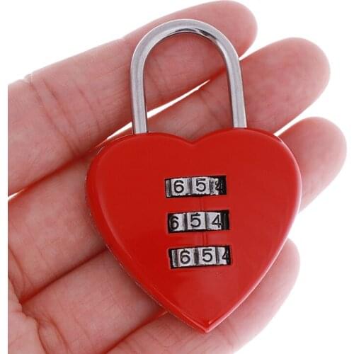 1PCS Luggage Lock Mini Cute Heart Shape 3 Digit Luggage Suitcase Padlock Red Heart Shaped Coded Lock
