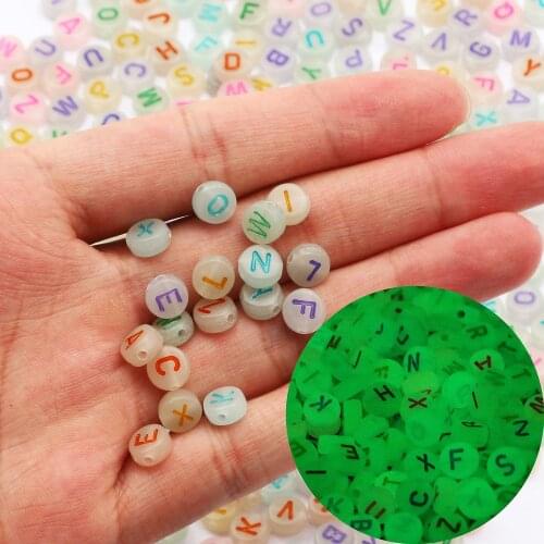 100-500pcs Mixed Letter Acrylic Beads Round Flat Loose Spacer Luminous Beads For Jewelry Making Diy Bracelet Necklace 4*7mm