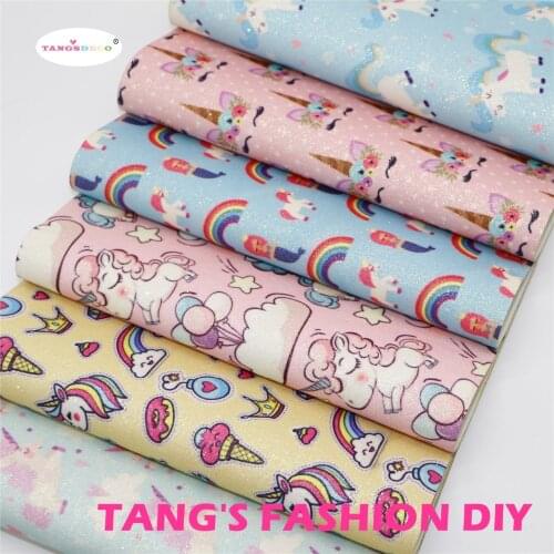 18pcs---20X22CM DIY Hair Bow Material Colorful Lovely Unicorn Glitter PU Synthetic Leather Set