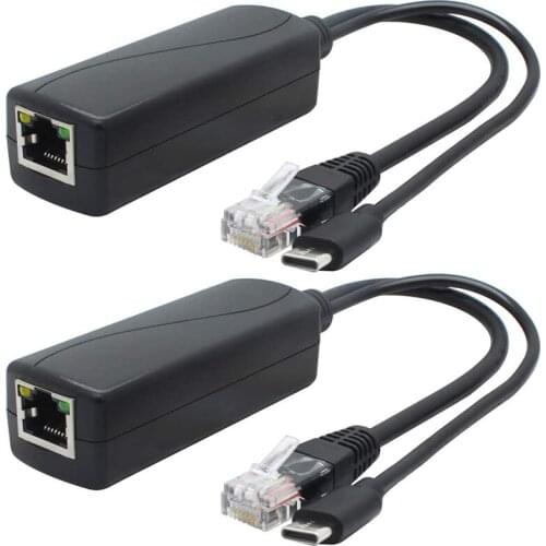 2-Pack 5V Gigabit Poe Splitter, USB Type C, 48V To 5V 2.4A Adaper, IEEE 802.3Af Compliant