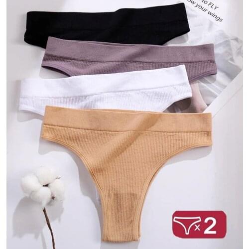 2021 Seamless High Waisted Thongs Woman Sexy Womens Panties Comfortable Briefs Intimates Sexy Lingerie T-Back Pantys 2pcs/set