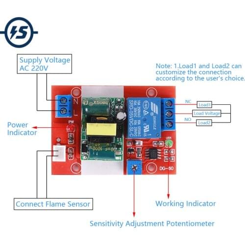 220V Fire Light Alarm Flame Sensor Plus Relay Module With 50cm Long Lead Wire For Fire Light Detection