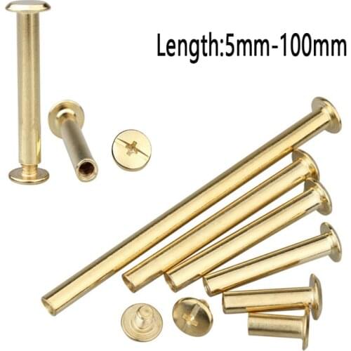 1-25pc/lot Copper Plated 5-100mm Binding Chicago Screws Nail Rivet Studs Snap Rivet Books Butt Screw Photo Album Binding Screw
