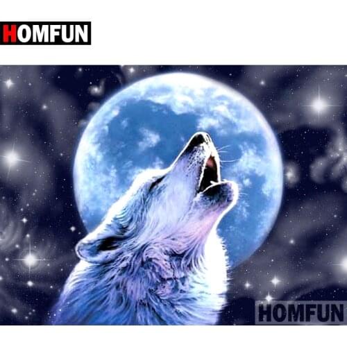HOMFUN 5D Diamond Embroidery Needlework Kit "Moonlight Wolf" Diy Diamond Painting Cross Stitch Home Decoration Gift A07357