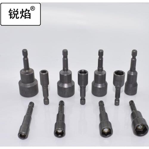Free Shipping 6mm-19mm Hex Socket Sleeve Nozzles Nut Driver Set for Power Drills Impact Drivers Power Screwdriver Handle Tools