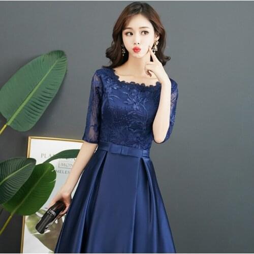Noble Blue Evening Dress Sexy Lace Party Dress Temperament A-line Celebrity Banquet Dress Elegant Slim Hostess Dress Prom Gown