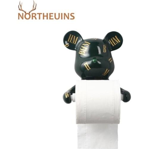 NORTHEUINS Resin Bear Rall Paper Towel Holder Figurines Nordic Animal Hanging Tissue Box Holder Rack Interior Modern Wall Decor