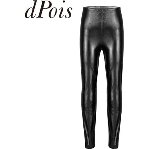 Kids Girls Shiny Metallic Fashion Solid Skinny Pants Leggings for Stage Performances Costumes Dance Gymnastic Legging Trousers