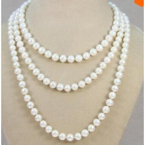 Long AA 7-8mm white pink black Natural freshwater pearl necklace 50" Factory Wholesale price Women Gift word Jewelry