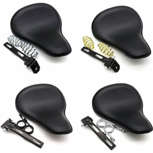 For Harley Custom Chopper Bobber Brown Leather Saddle Seat Motorcycle Retro 3" Spring Bracket Mounting Base Kit Solo Seat Black