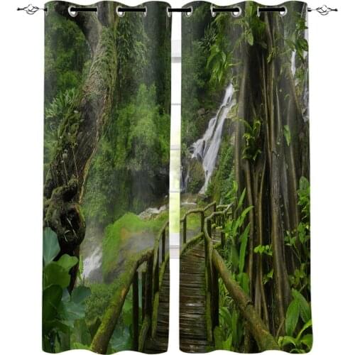 Jungle Waterfall Green Forest Window Curtain Home Decor Curtains for Living Room Bedroom Kitchen Door Curtain