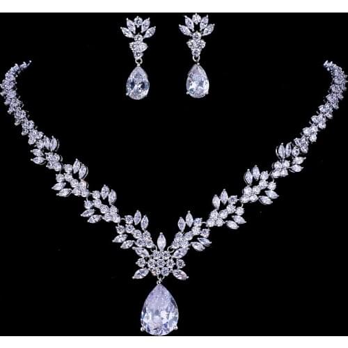 Emmaya Luxury Crystal Wedding Bridal Jewelry Sets Silver Color Rhinestone Wedding Jewelry Necklace Sets for Women