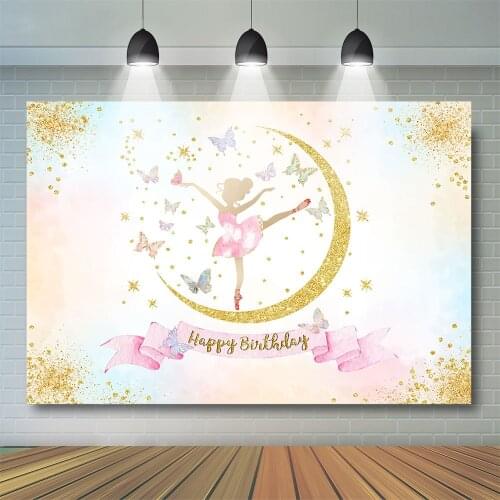 Ballet Birthday Party Backdrop Girl Dancing Photography Background Lady Butterfly Glitter Dots Moon Decoration Photostudio Props