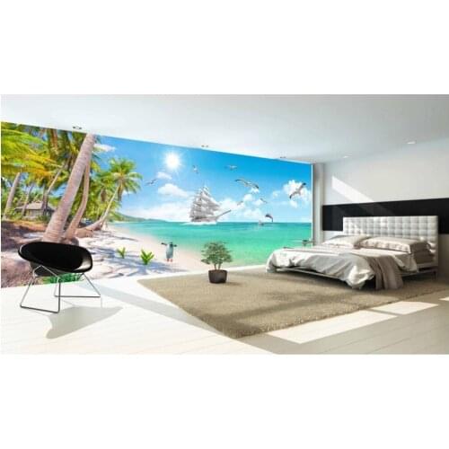 Custom photo 3d wallpaper Non-woven mural Hd seascape coconut trees sailing painting 3d wall murals wallpaper for walls 3d