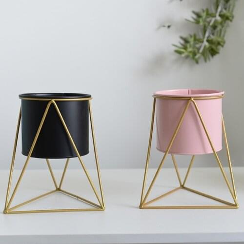 Nordic Style Geometric Metal Iron Flower Pot Succulent Plant Display Holder Ornaments Desktop Home Office Garden Decor
