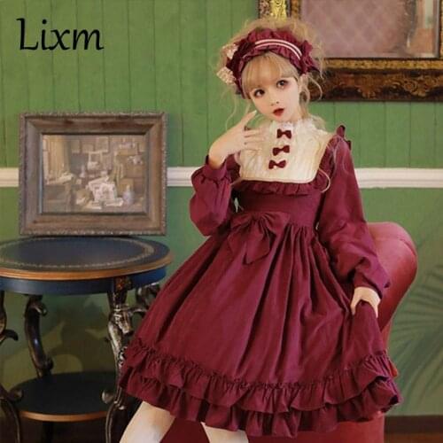 Gothic vintage sweet lolita dress palace lace Bowknot girdling slim victorian dress kawaii girl gothic lolita op loli cos