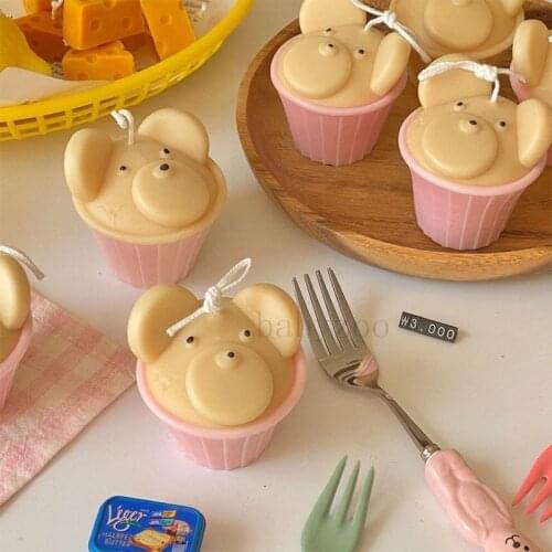 Simulation Cupcake Candle Silicone mold Bear Decoration Candle Aromatherapy Cake Candle Making