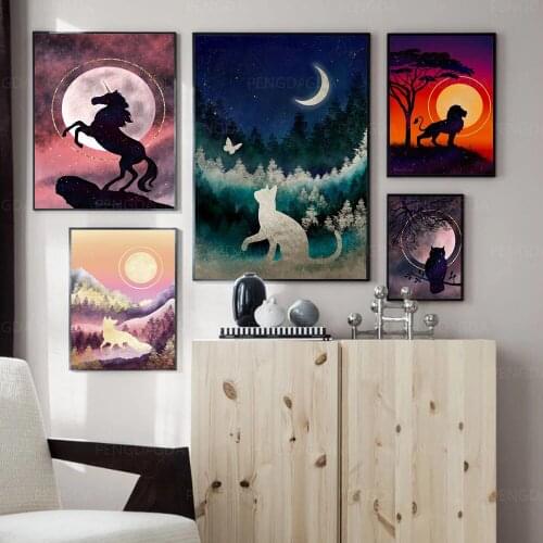 Hd Prints Dolphin Animal Canvas Painting Wall Art Moon Natural Scenery Poster Home Decor For Bedroom Modular No Frame Pictures