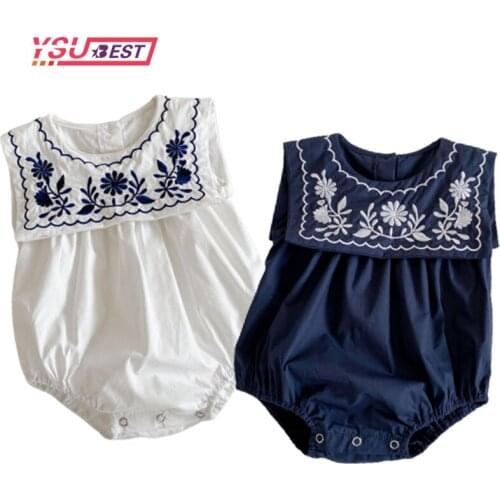 Embroidery Baby Girls Rompers Navy Style Princess Baby Clothing Lace Newborn Baby Clothes Infant Overalls Clothing Baby Outfit