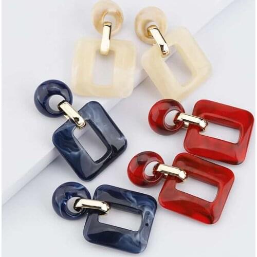 Square Blue Acrylic Drop Earring For Ladies Trendy Long Dangle Earrings For Women Statement Jewelry Wholesale Party Gift