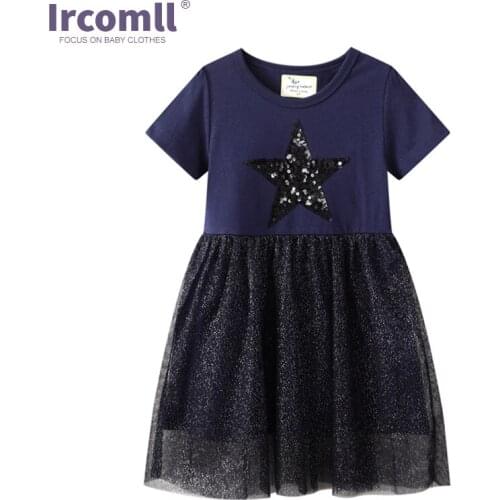 2021 Summer Light Dresses 2021 Kids Clothes Girls Cotton Short Sleeve Gauze Star Dress For Girls Childrens Clothing