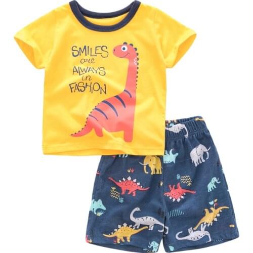 TUONXYE Summer Childrens Clothes For Boy Cartoon Dinosaur T Shirt+Pants Kids Short Sleeve Clothing Set Teens Sport Tracksuit