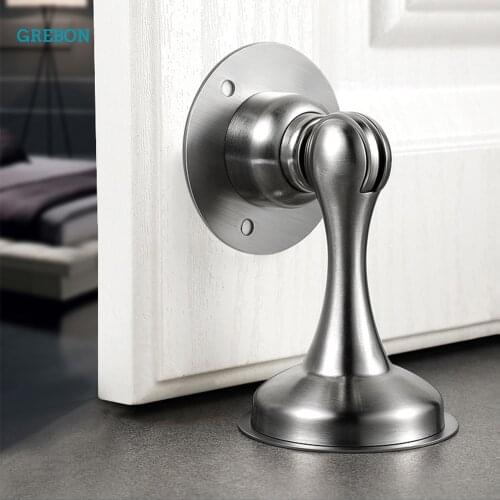 Magnetic door stopper floor holder for doors against impact anti collision door bumper strip stainless steel doorstop 3m sticker