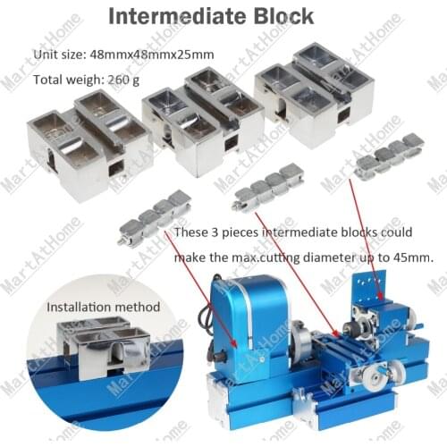 Mini Woodworking Lathe Intermediate Block Increase Max.cutting Diameter to 45mm from 20mm