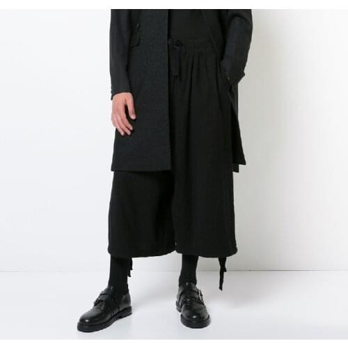Mens casual pants loose pants dark wide leg pants autumn and winter youth youth fashion urban black