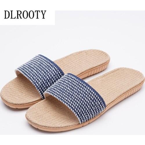 Men Slippers Sandals Flip Flops New Summer Fashion Solid Breathable Hemp Non-slip Shoes Man Home Slides Striped Casual Female