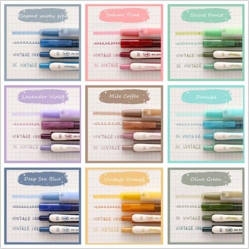 1 Set 4PCS Journal Highlighter Marker Gel Pen Vintage Colored Marking Fluorescent Pen DIY Drawing Paint Pen School Stationery