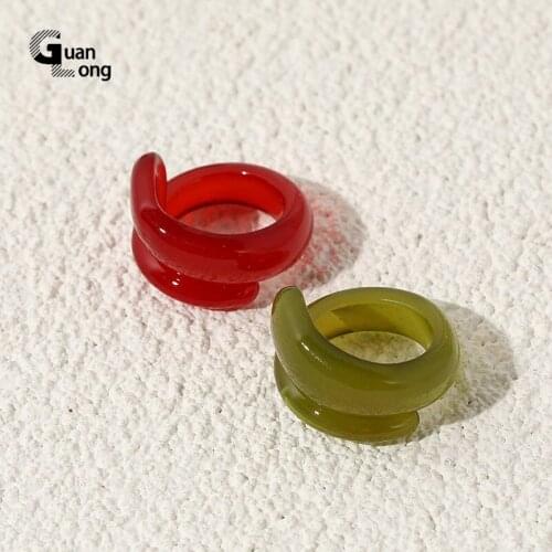GuanLong Korean Ins Vintage Resin Geometric Colorful Irregular Rings Set for Women Girls Simple Colourful Fashion Jewelry Party