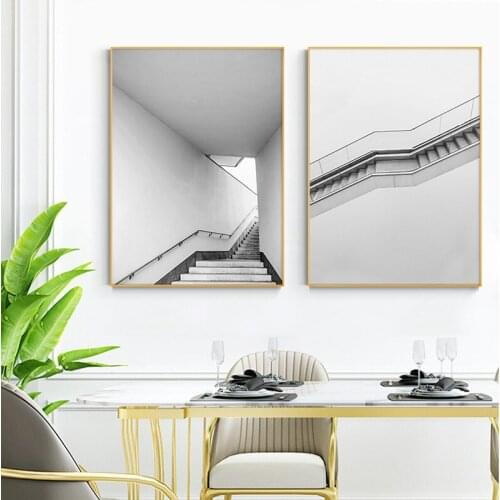 Nordic Black and white building staircase wall art Canvas Painting posters Prints wall Picture for Living Room Morden Home Decor