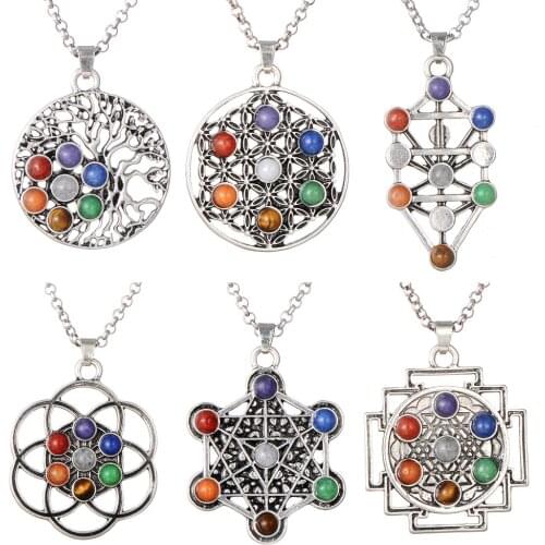 Yoga 7 Chakra Tree of Life Reiki Point Beads Pendant Natural Stone Meditation Healing Crystal Necklace Charm Women Men Gifts