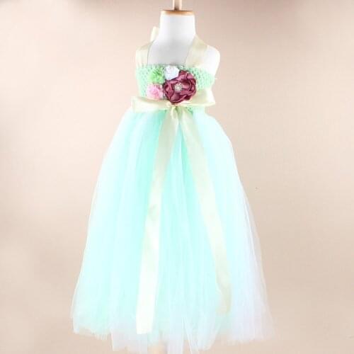 Floor-Length Adjustable Shoulder Straps Mint and White Flower Girl Tutu Dress Fashion Dancing Birthday Wedding Dress TS053