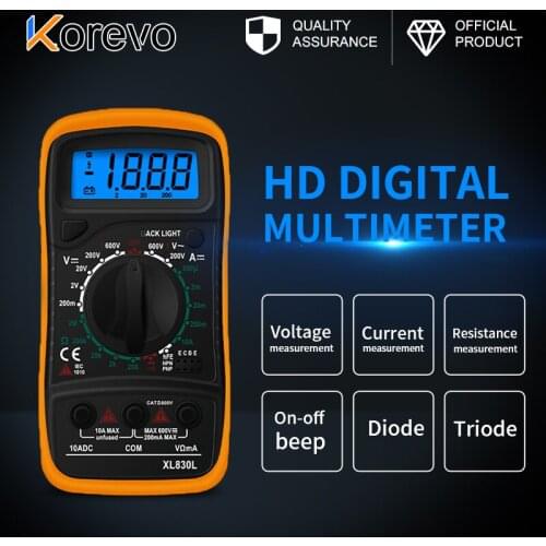 Handheld Digital Multimeter LCD Backlight Portable AC/DC Ammeter Voltmeter Ohm Voltage Tester Meter Multimeter XL830L