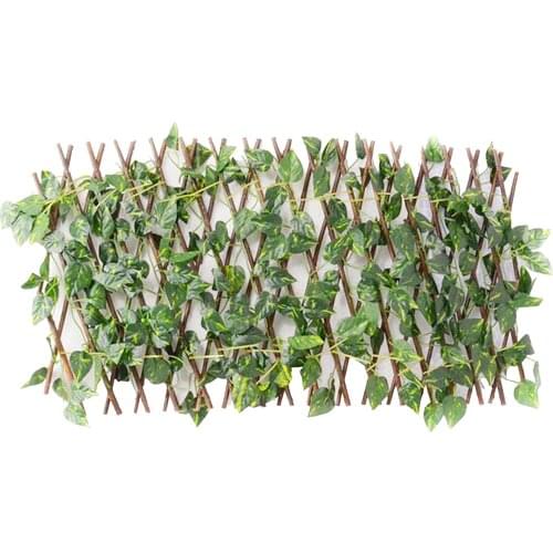 Expandable Garden Fence with Faux Ivy Privacy Fence Wood Vines Climbing Frame Support