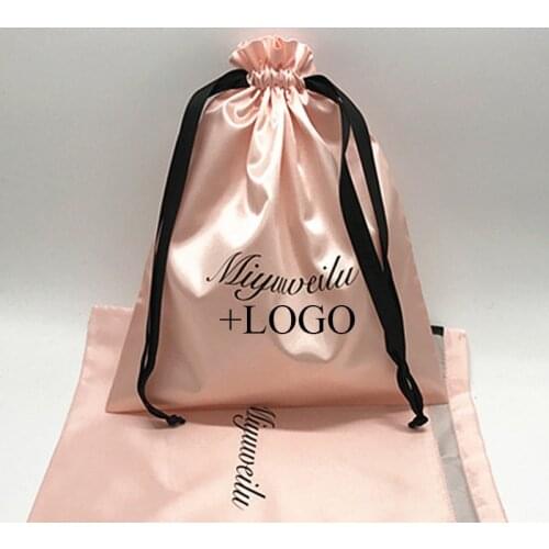 20PCS Luxury Satin Hair Pouch Packaging Jewelry Cosmetic Silk Drawstring Bag Party Wedding Gift Makeup Storage Sachet Print Logo