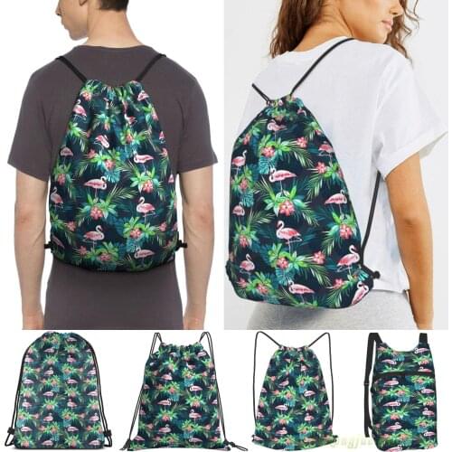 Unisex Drawstring Bags Bright Flamingos Women Drawstring Backpacks Men Outdoor Travel Backpacks Training Fitness Bag