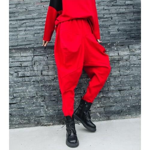 Spring dress new style street personality pocket versatile Harem Pants womens fashion small foot lantern pants loose and thin b