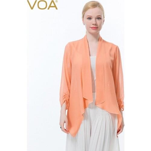 VOA Silk Smooth Ninesleeve Multicolor Optional Simple and Versatile Sunscreen Air-conditioning Shirt Loose Cardigan Jacket BT027