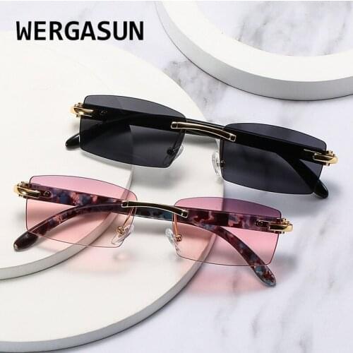 WERGASUN Square Rimless Sunglasses Men Fashion Women Shades UV400 Vintage Punk Glasses Luxury Brand Designer