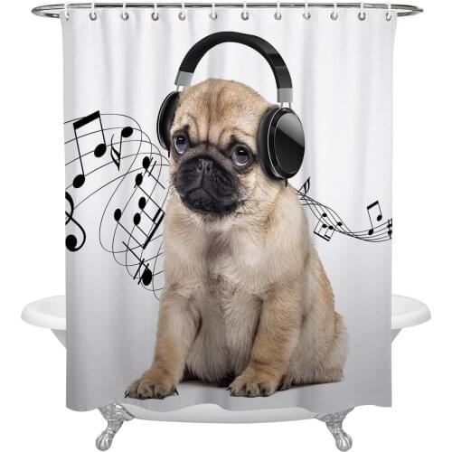 Golden Retriever Headphone Music Funny Shower Curtain Waterproof Polyester Fabric Bathroom Curtain Home Bath Curtain with Hook