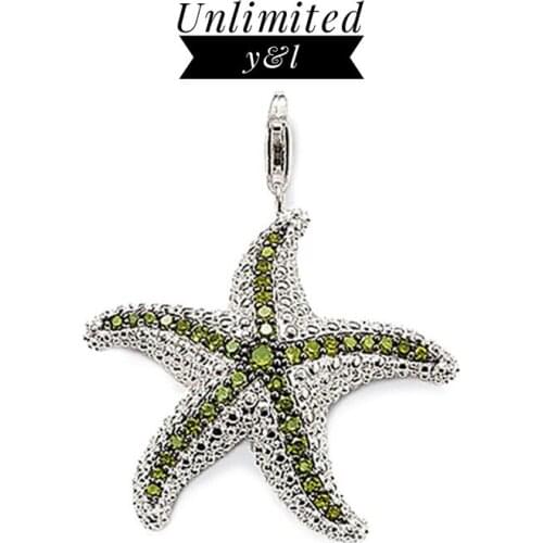 Green CZ Pave Setting Starfish Charm Pendants for Necklace Women Men Silver Sea Star Fashion DIY Jewelry Accessories 2018 New