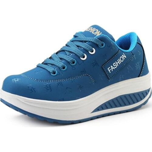 Plus Size Autumn PU Leather Running Shoes Woman Lights Sneakers Platform Sport Shoes Womens Sports Shoes Brands Blue GME-1837